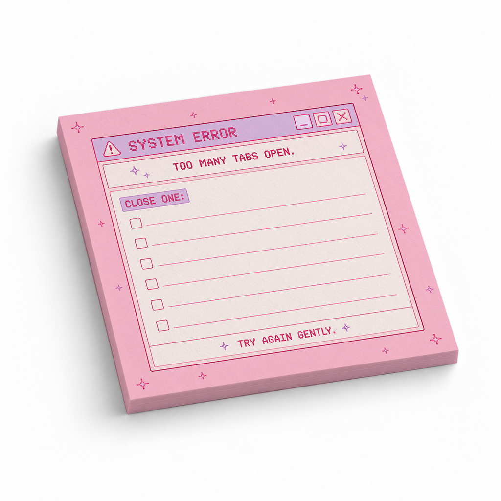 System Error Pink Retro 3x3 sticky notes, 50-sheet memo pad