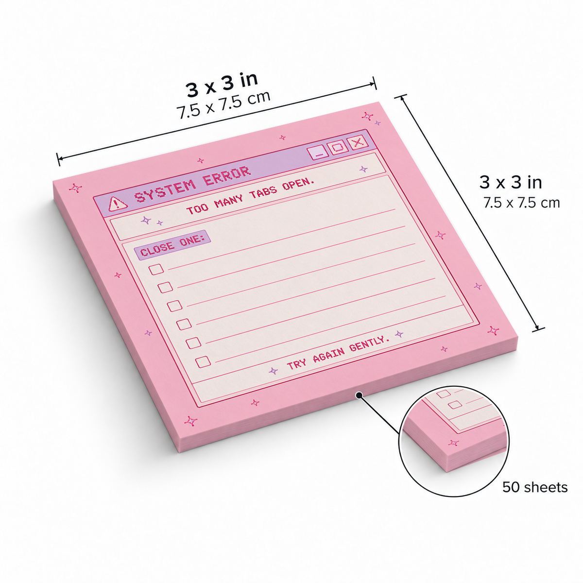 System Error Pink Retro sticky notes, 3x3 in (7.5 x 7.5 cm), 50 sheets