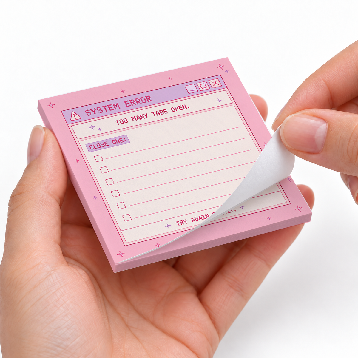 System Error Pink Retro sticky notes styled with a planner and desk accessories