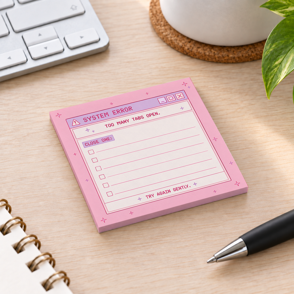 Close-up of System Error Pink Retro sticky note design and writable area