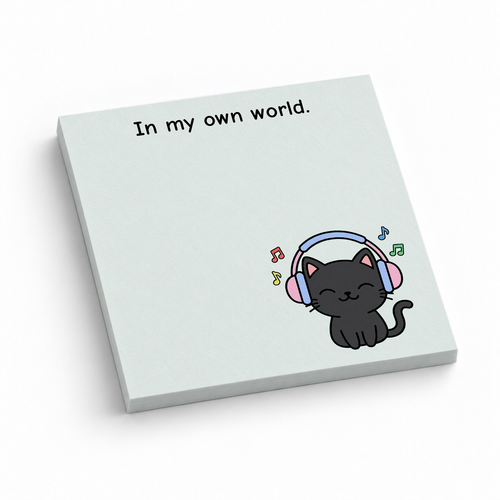 Black Cat Headphones 3x3 sticky notes, 50-sheet memo pad