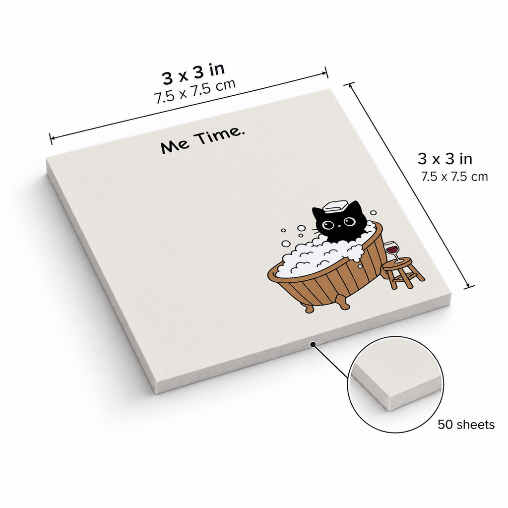 Spa Cat Bubble Bath sticky notes, 3x3 in (7.5 x 7.5 cm), 50 sheets