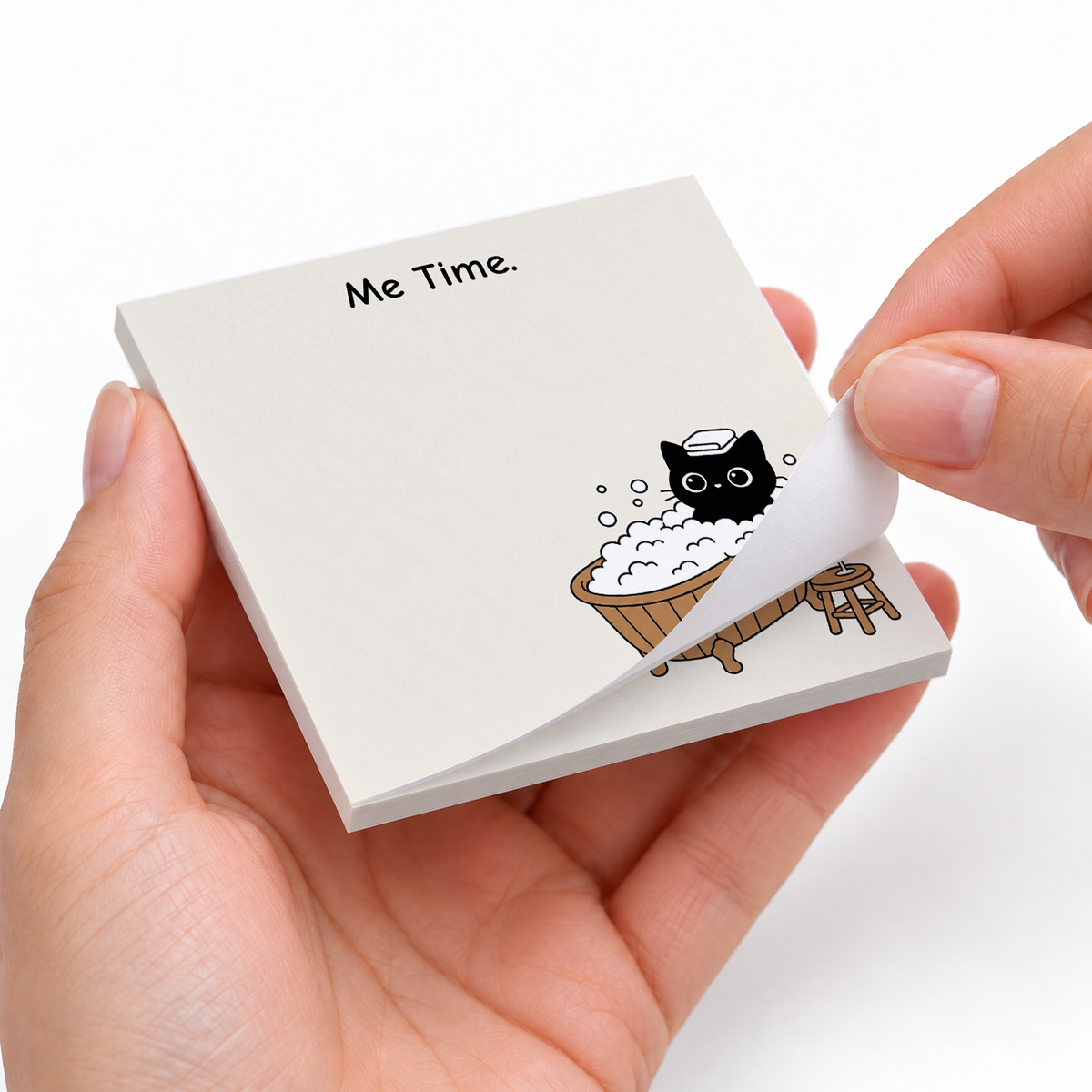 Spa Cat Bubble Bath sticky notes styled with a planner and desk accessories