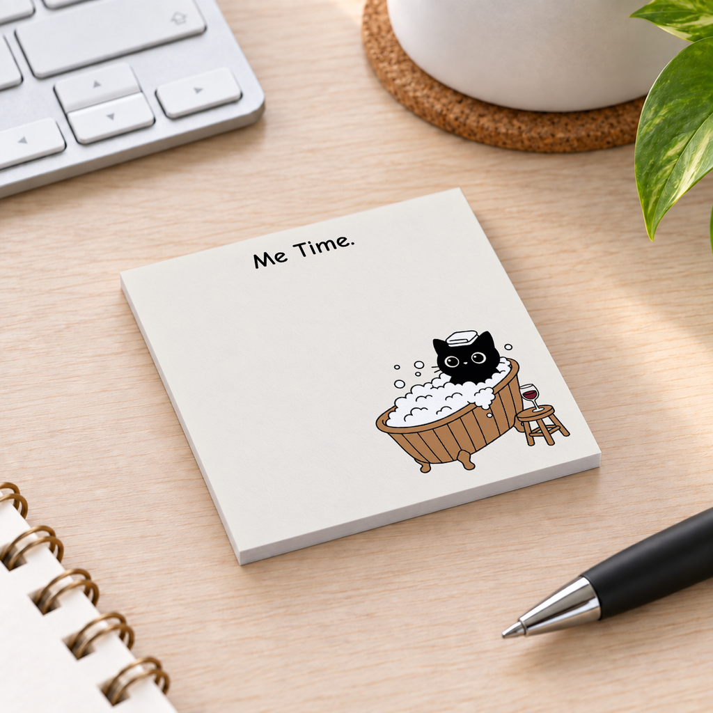 Close-up of Spa Cat Bubble Bath sticky note design and writable area
