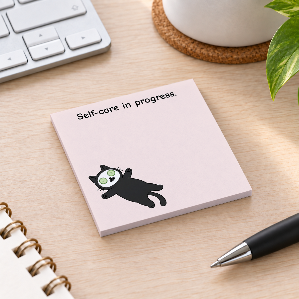 Close-up of Skincare Cat Face Mask sticky note design and writable area