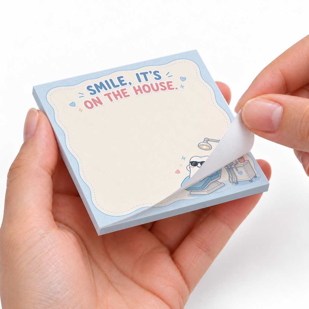 Smile It's On The House Dental sticky notes styled with a planner and desk accessories