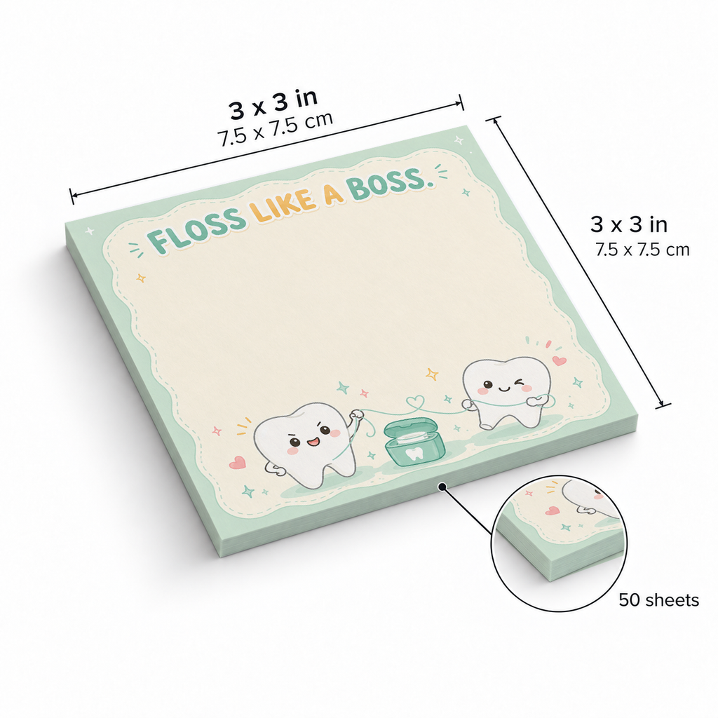 Floss Like A Boss Tooth sticky notes, 3x3 in (7.5 x 7.5 cm), 50 sheets