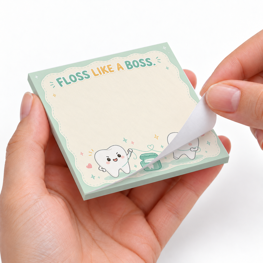 Floss Like A Boss Tooth sticky notes styled with a planner and desk accessories