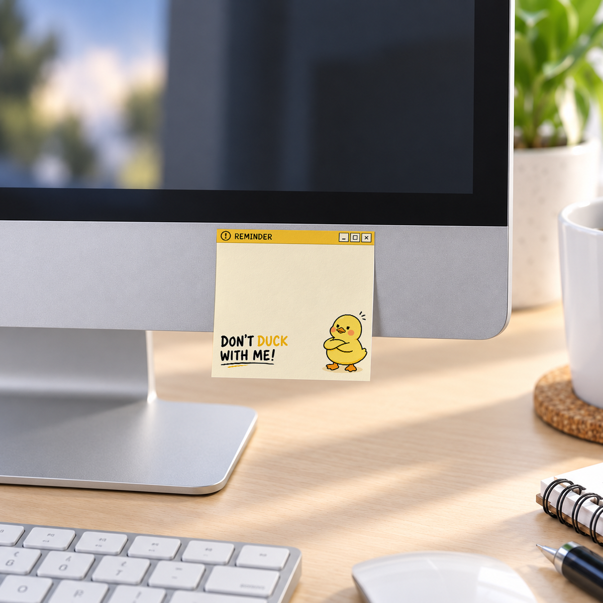Grumpy Duck "Don't Duck With Me" memo pad in an office or home workspace