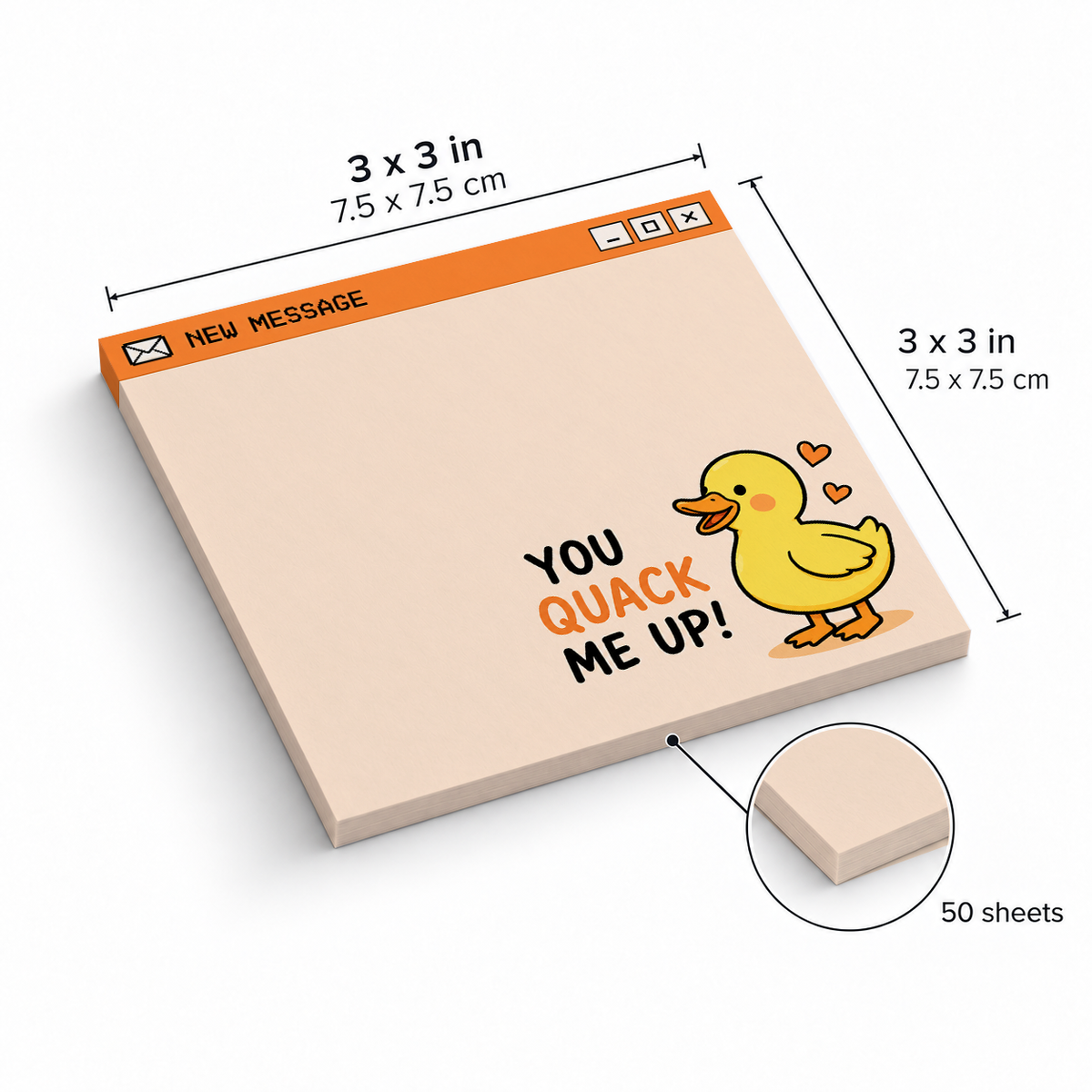 Happy Duck "You Quack Me Up" sticky notes, 3x3 in (7.5 x 7.5 cm), 50 sheets