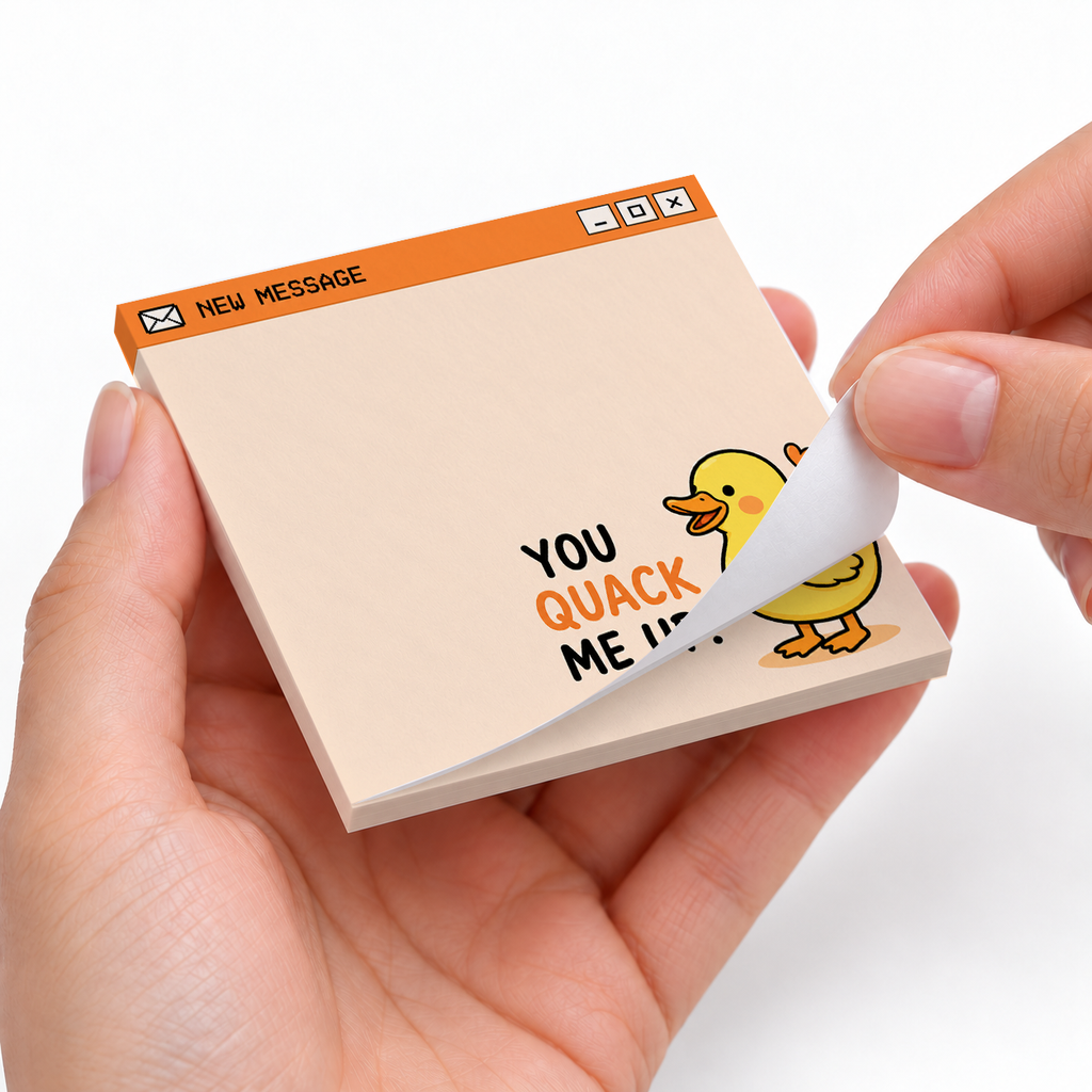 Happy Duck "You Quack Me Up" sticky notes styled with a planner and desk accessories