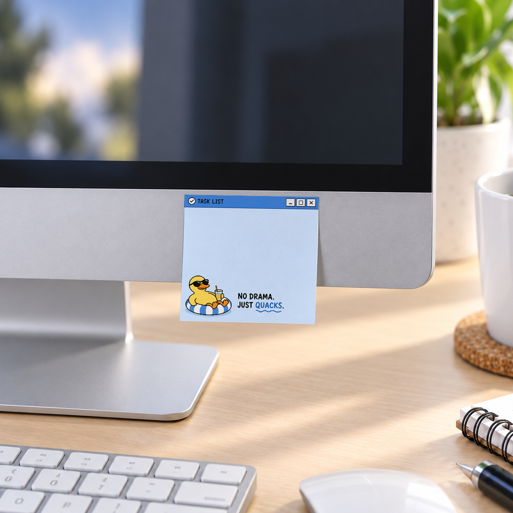Chill Duck "No Drama" memo pad in an office or home workspace