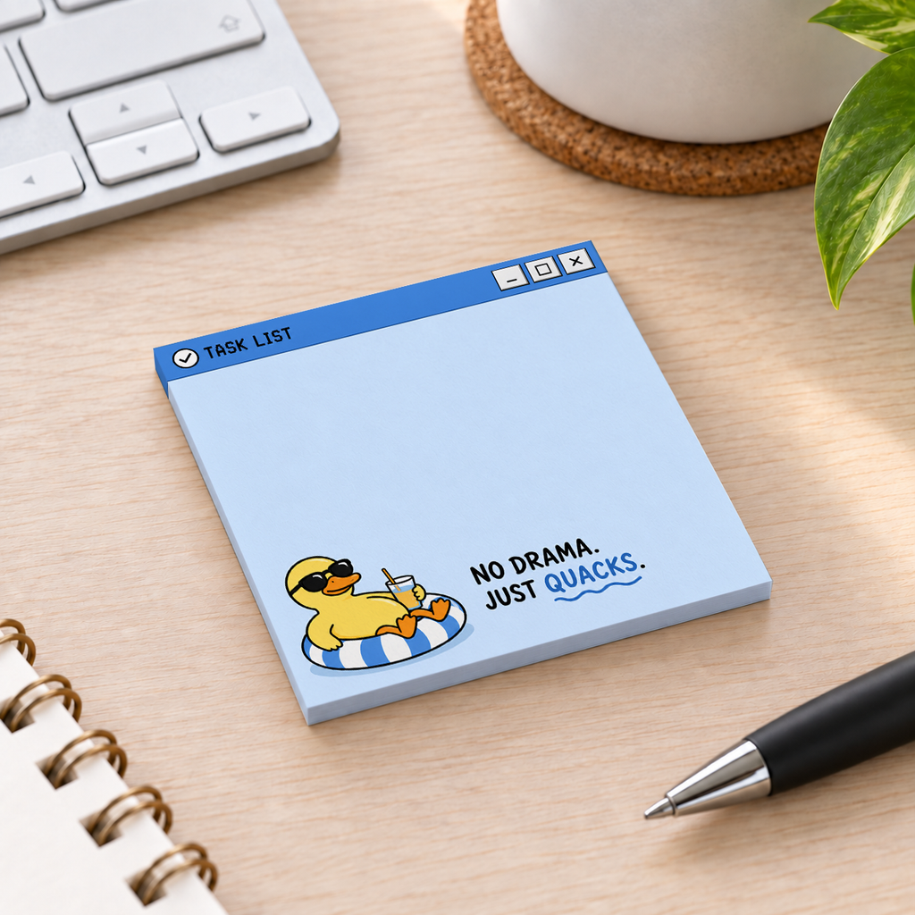 Close-up of Chill Duck "No Drama" sticky note design and writable area
