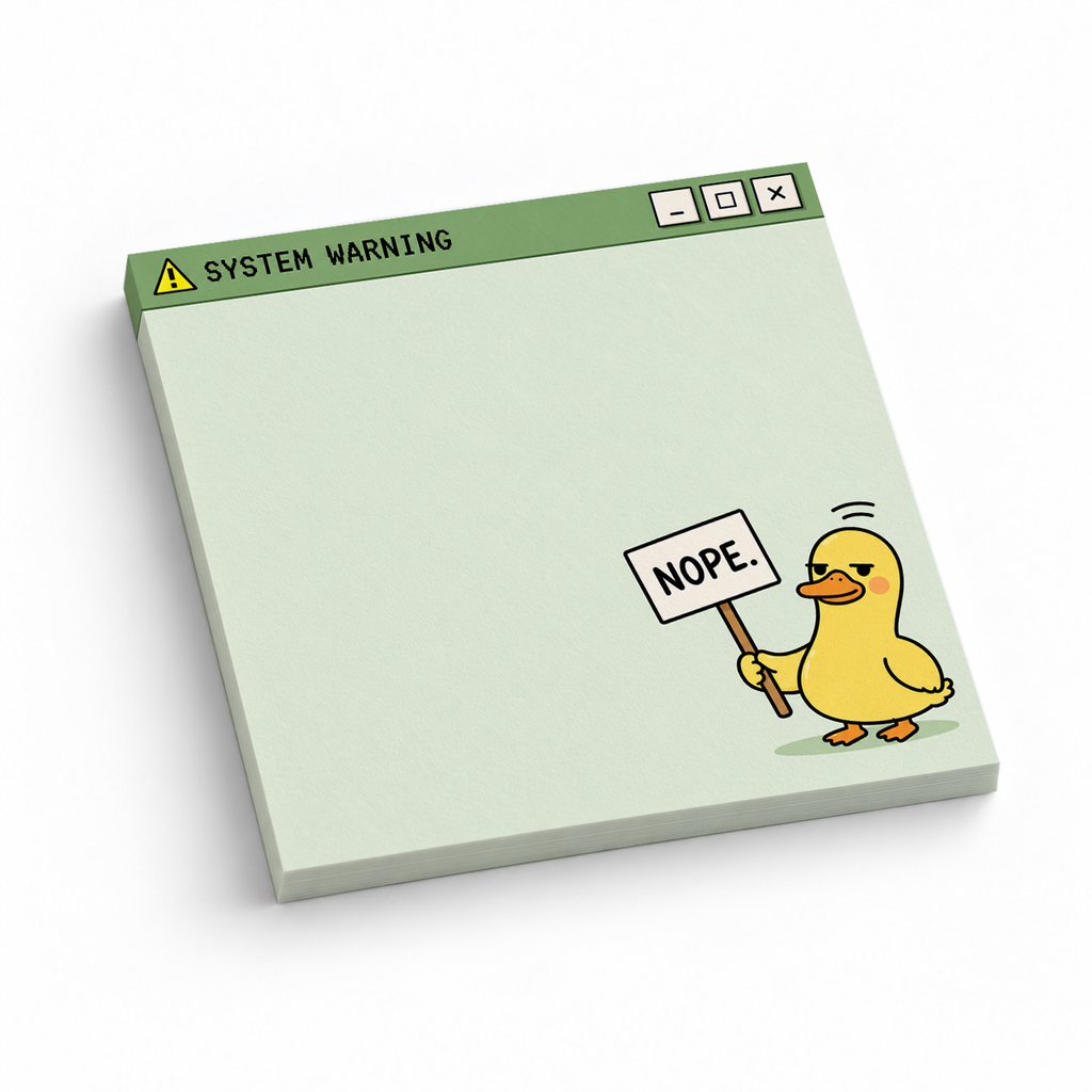 System Warning "Nope" Duck 3x3 sticky notes, 50-sheet memo pad