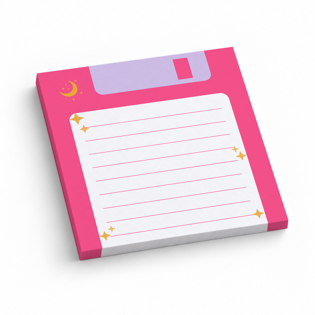 Pink Retro Floppy Disk Lined 3x3 sticky notes, 50-sheet memo pad