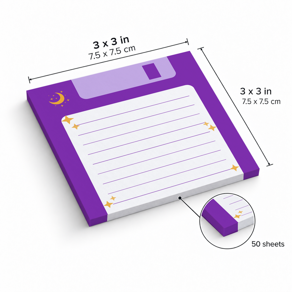 Purple Celestial Floppy Disk sticky notes, 3x3 in (7.5 x 7.5 cm), 50 sheets