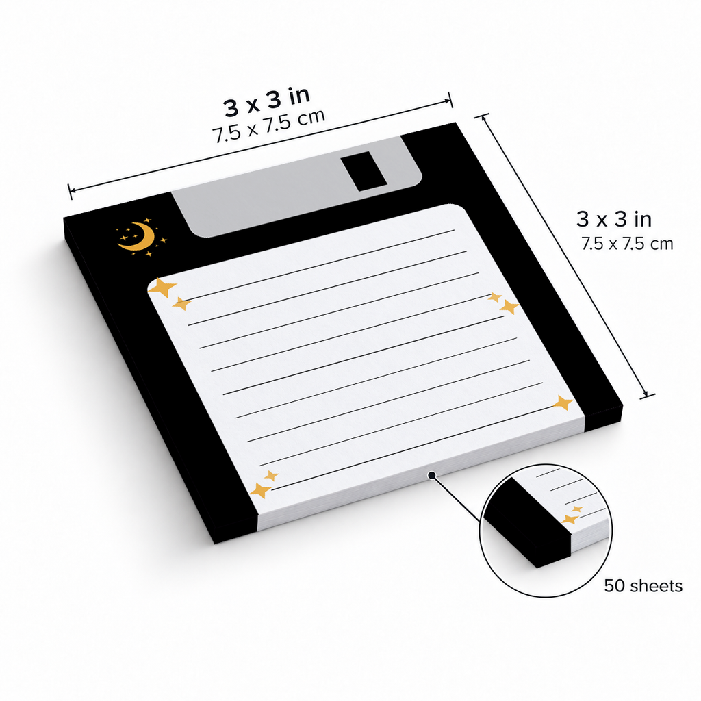 Black Night Sky Floppy Disk sticky notes, 3x3 in (7.5 x 7.5 cm), 50 sheets