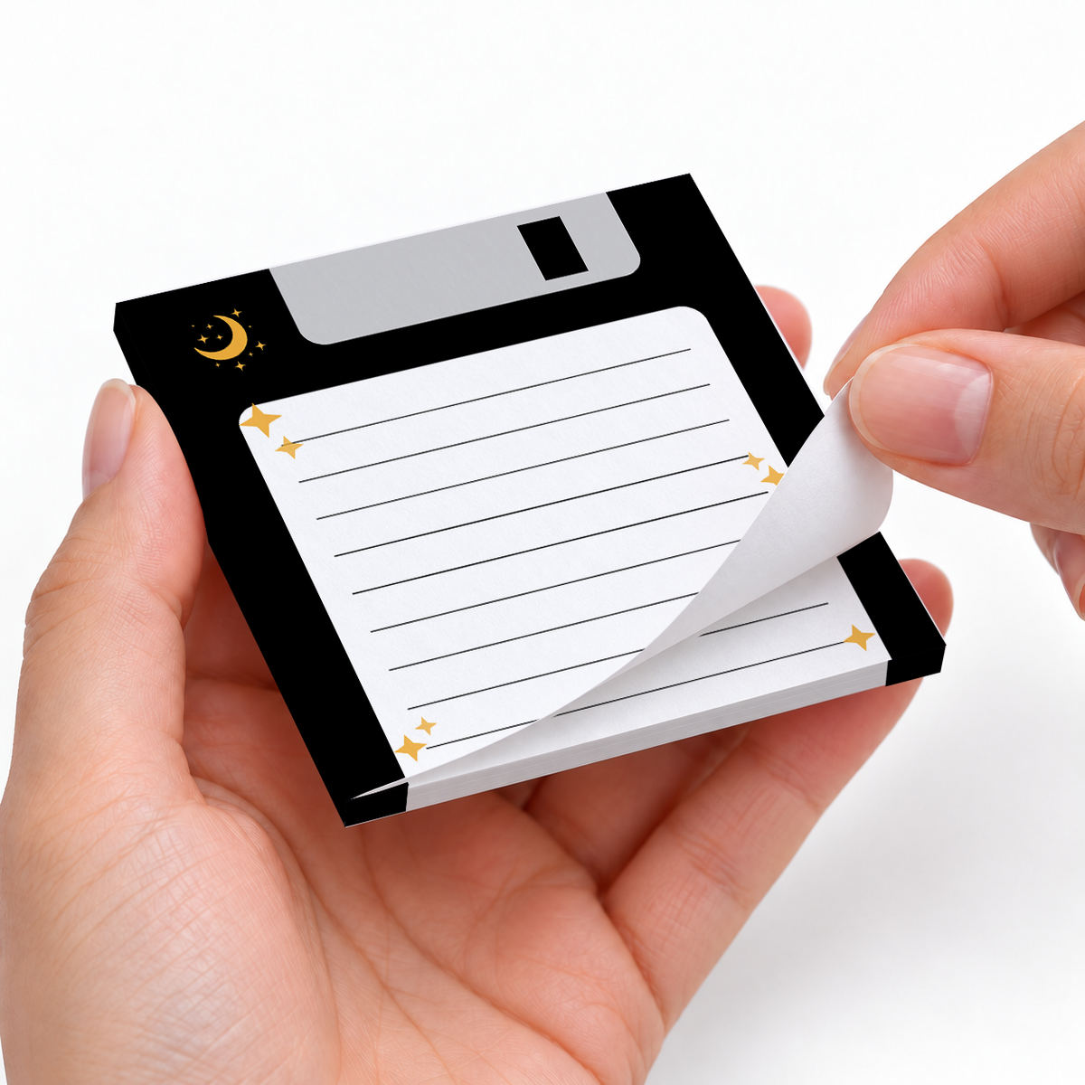 Black Night Sky Floppy Disk sticky notes styled with a planner and desk accessories
