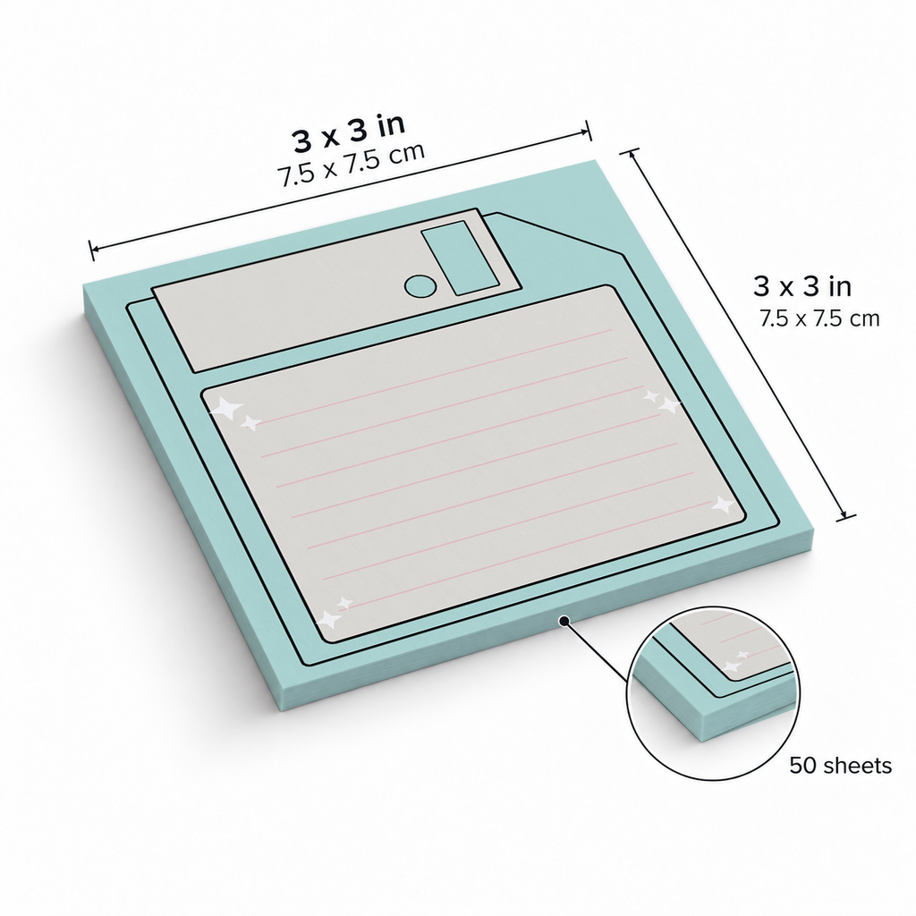 Mint Green Floppy Disk sticky notes, 3x3 in (7.5 x 7.5 cm), 50 sheets