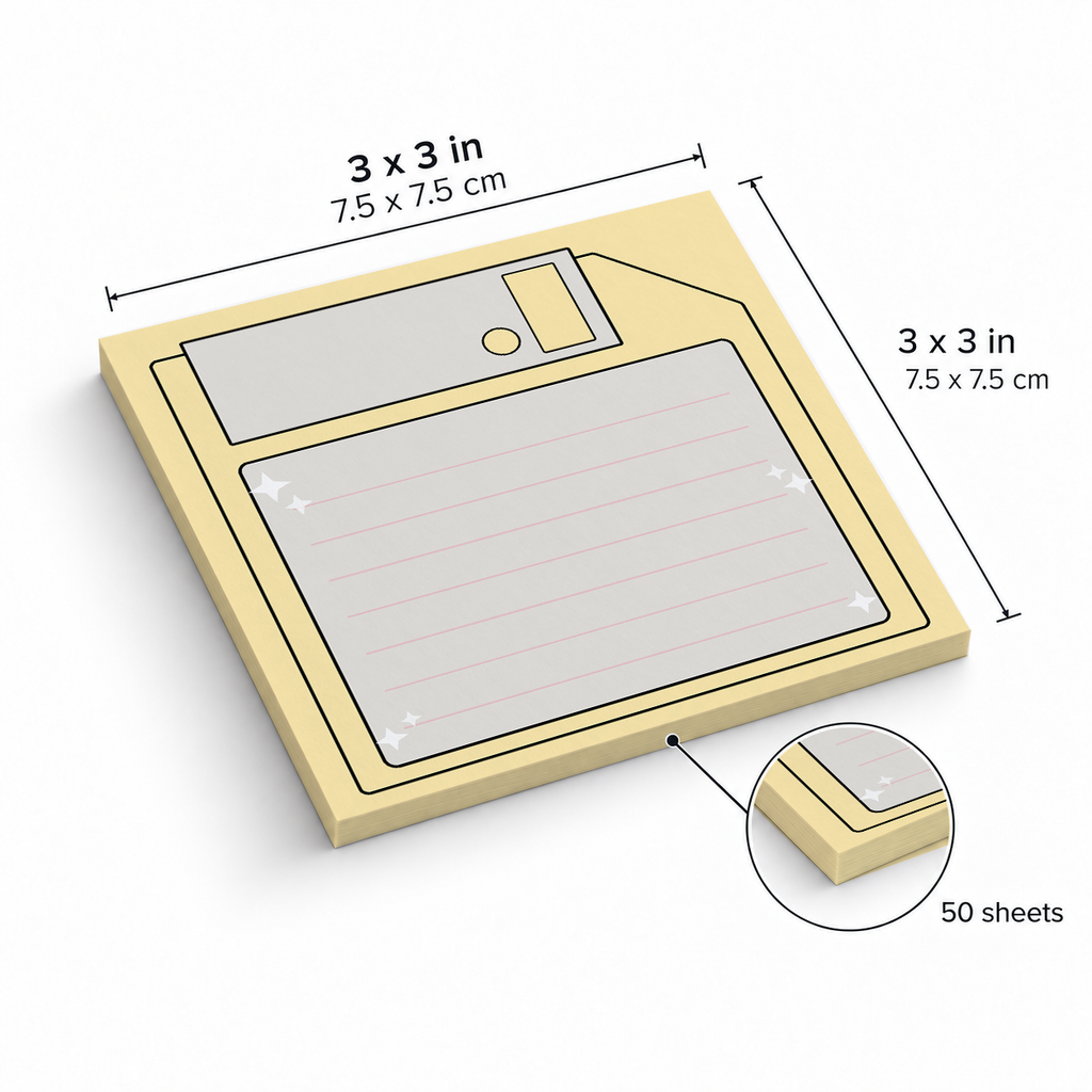 Pastel Yellow Floppy Disk sticky notes, 3x3 in (7.5 x 7.5 cm), 50 sheets