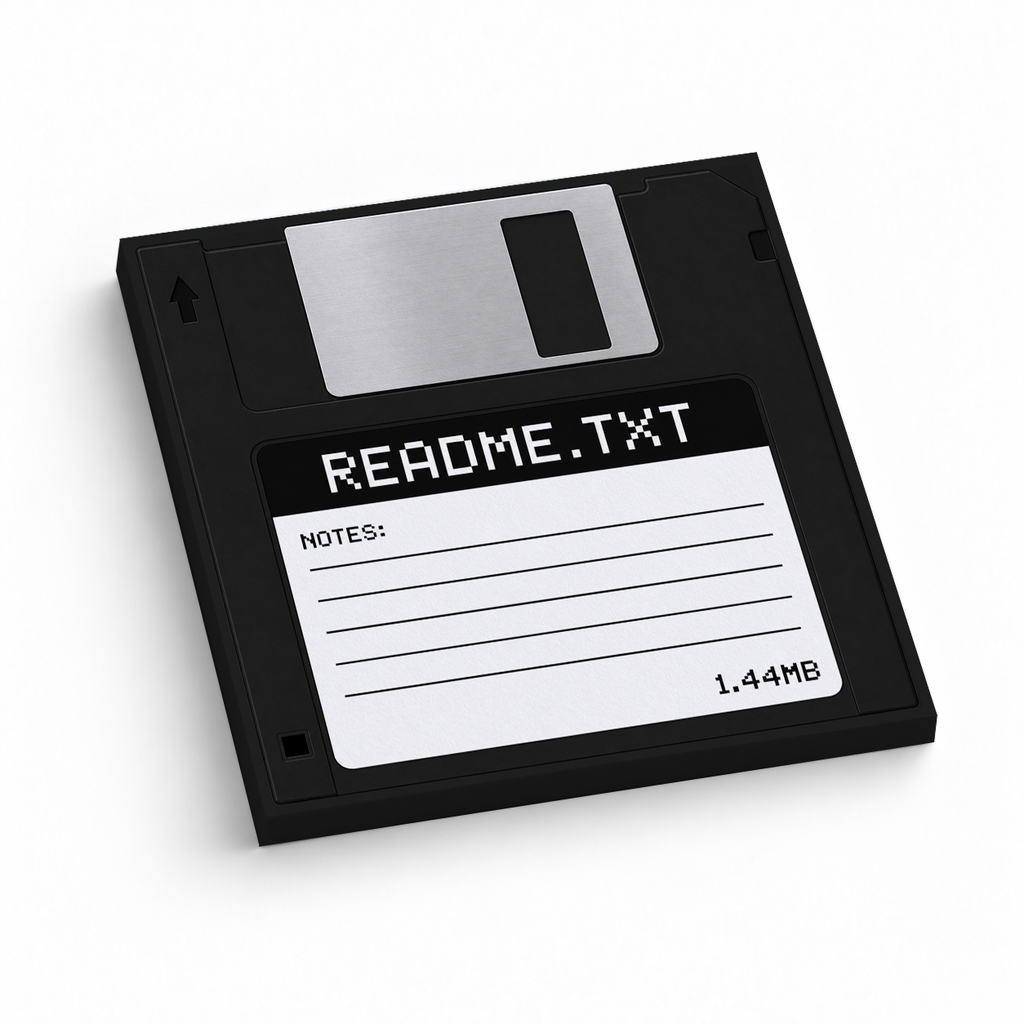 Black README.TXT Floppy Disk 3x3 sticky notes, 50-sheet memo pad