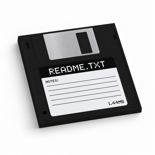 Black README.TXT Floppy Disk 3x3 sticky notes, 50-sheet memo pad