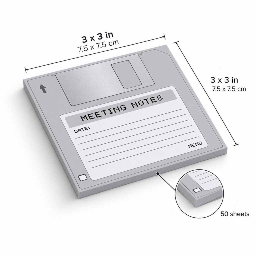 Gray Meeting Notes Floppy Disk sticky notes, 3x3 in (7.5 x 7.5 cm), 50 sheets