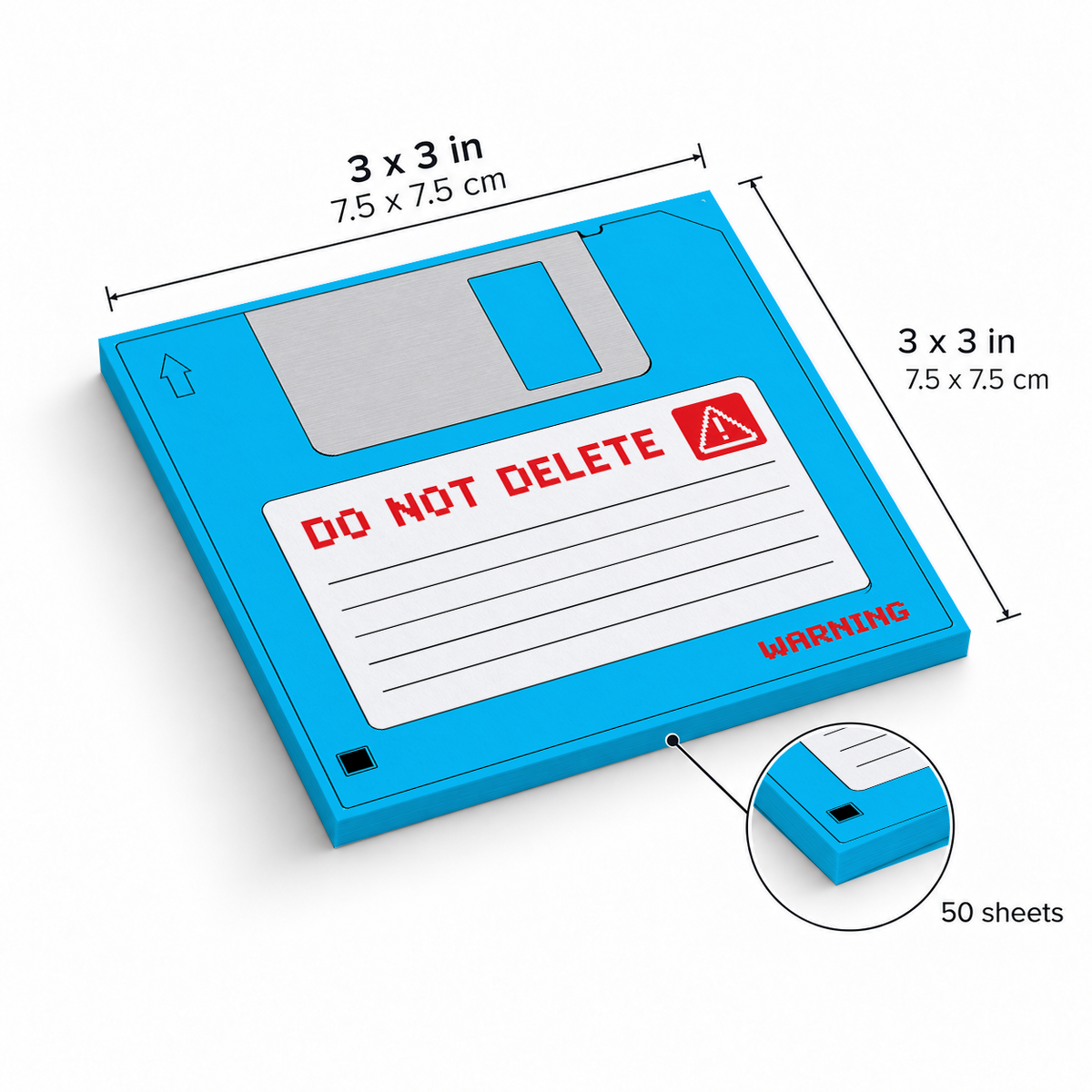 Blue Do Not Delete Floppy Disk sticky notes, 3x3 in (7.5 x 7.5 cm), 50 sheets