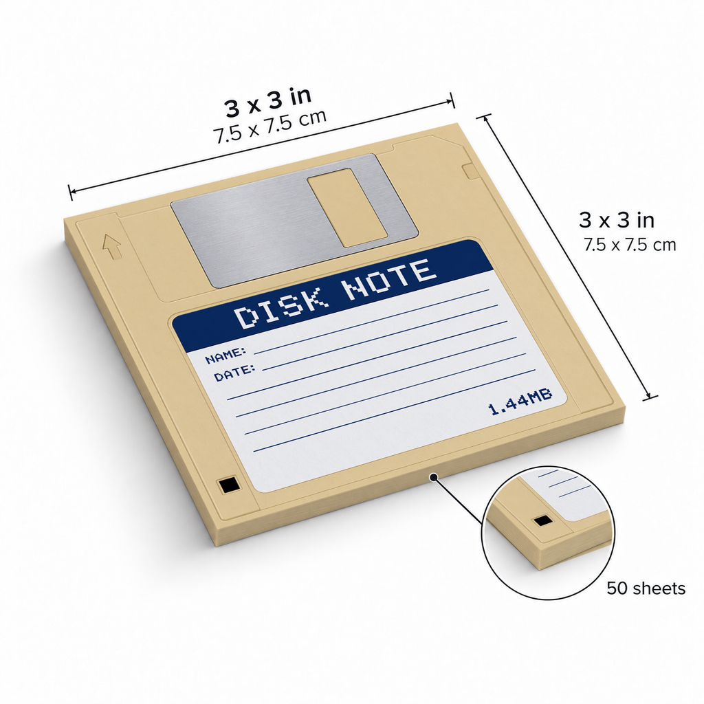 Retro Beige Floppy Disk sticky notes, 3x3 in (7.5 x 7.5 cm), 50 sheets