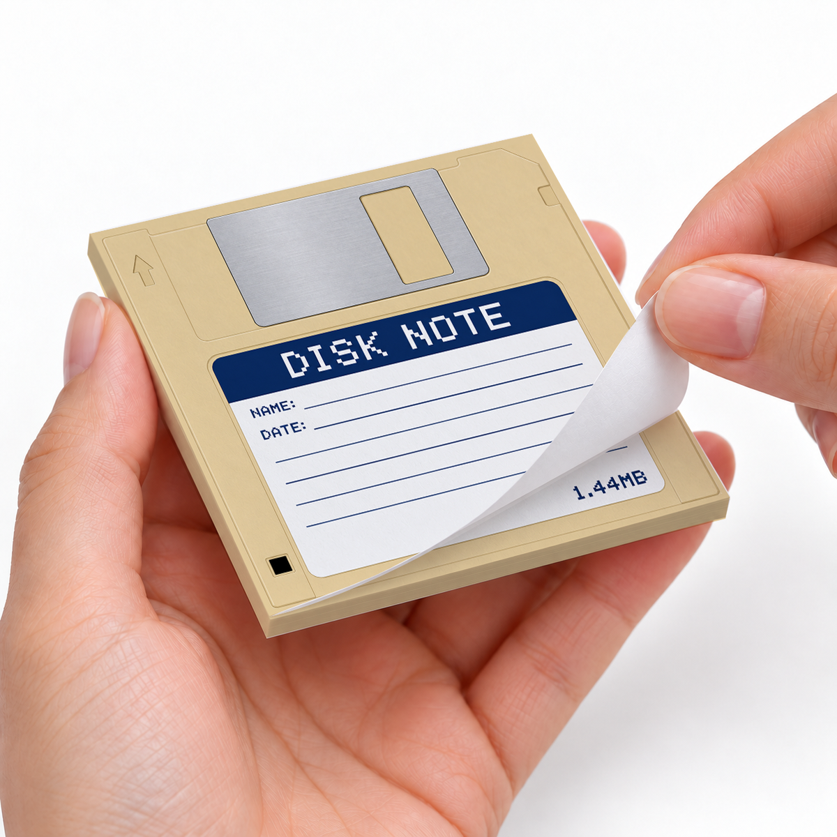Retro Beige Floppy Disk sticky notes styled with a planner and desk accessories
