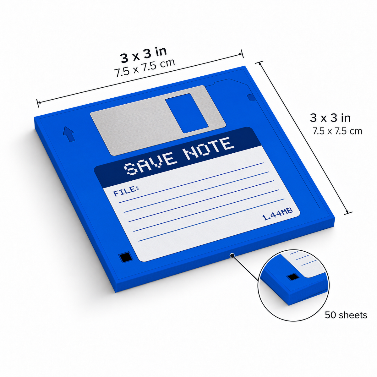 Blue Floppy Disk sticky notes, 3x3 in (7.5 x 7.5 cm), 50 sheets