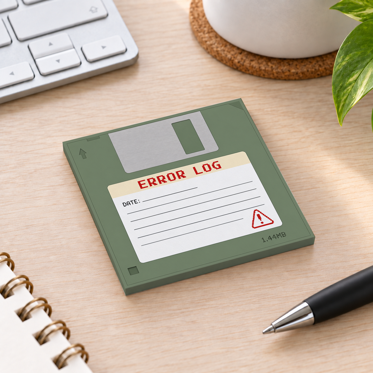 Close-up of Green Error Log sticky note design and writable area