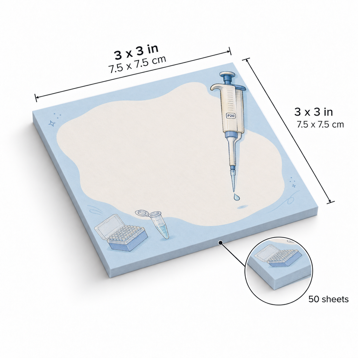 Lab Pipette & Tubes sticky notes, 3x3 in (7.5 x 7.5 cm), 50 sheets