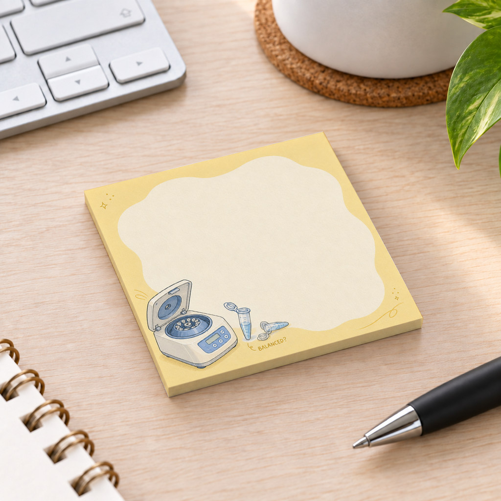 Close-up of Lab Centrifuge sticky note design and writable area