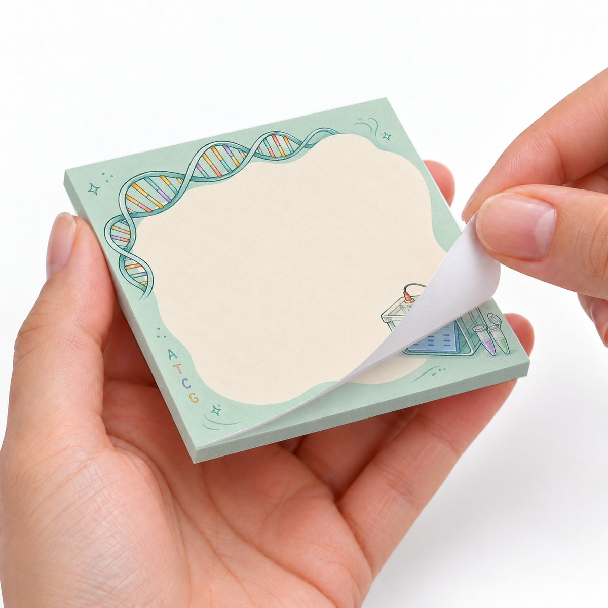 DNA & Gel Electrophoresis sticky notes styled with a planner and desk accessories