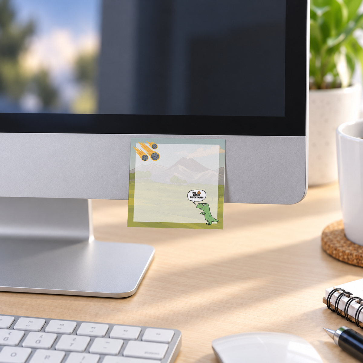 Funny T memo pad in an office or home workspace