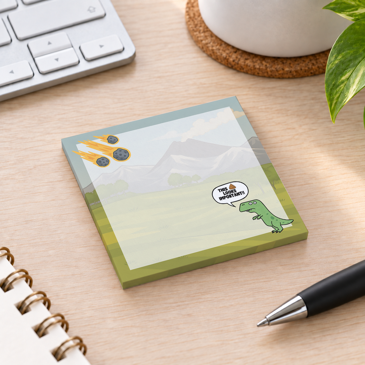 Close-up of Funny T sticky note design and writable area