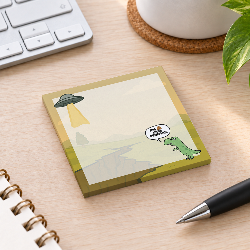 Close-up of Funny T sticky note design and writable area