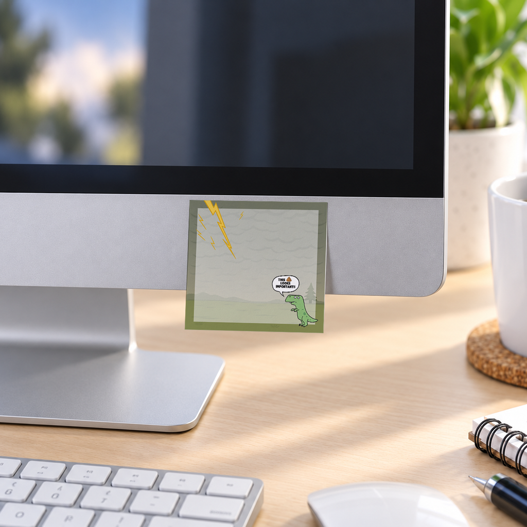 Funny T memo pad in an office or home workspace