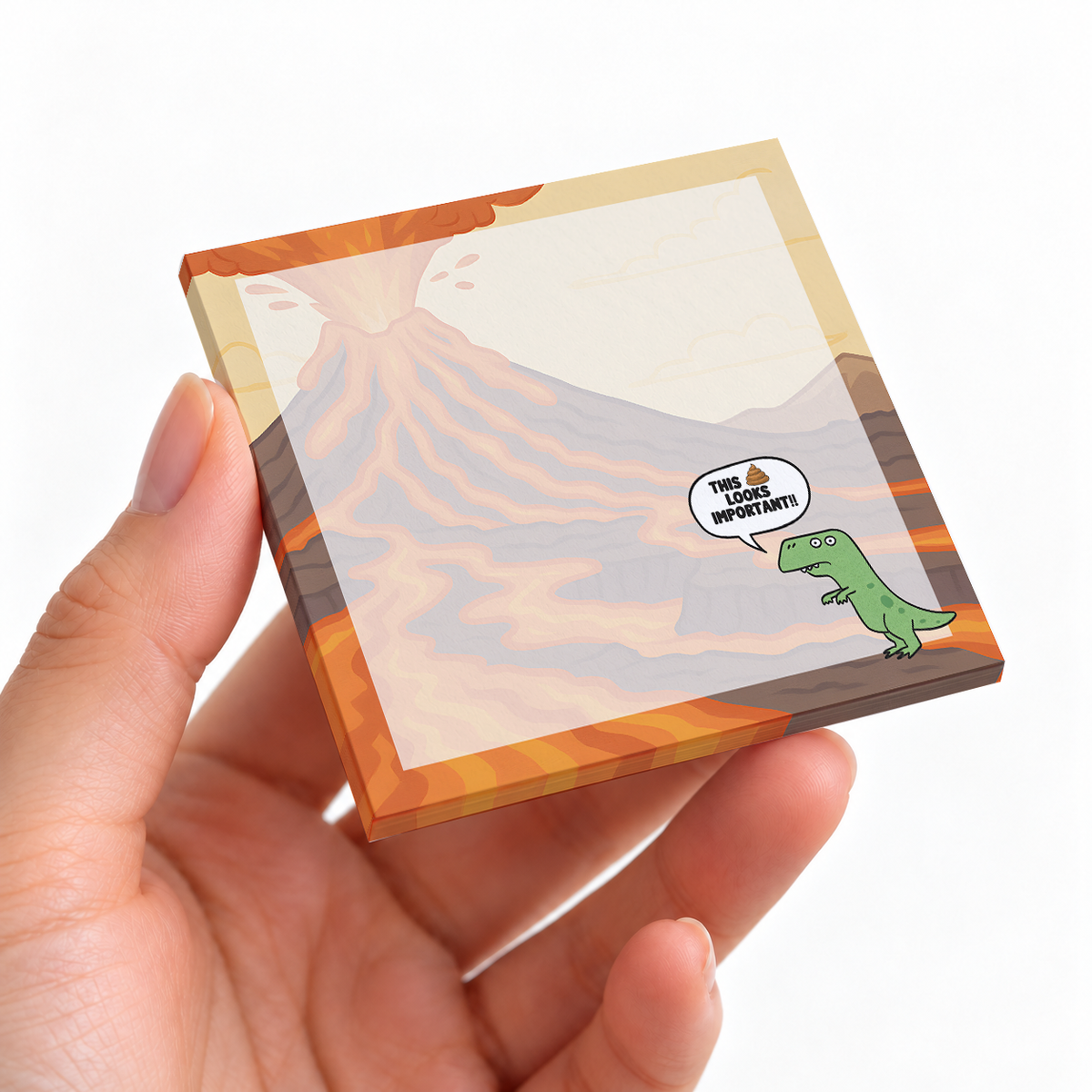 Funny T sticky note pad on a desk with stationery