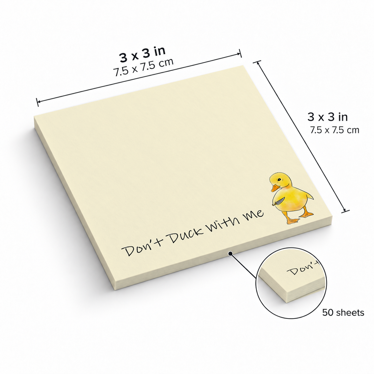 Funny Knife Duck sticky notes, 3x3 in (7.5 x 7.5 cm), 50 sheets