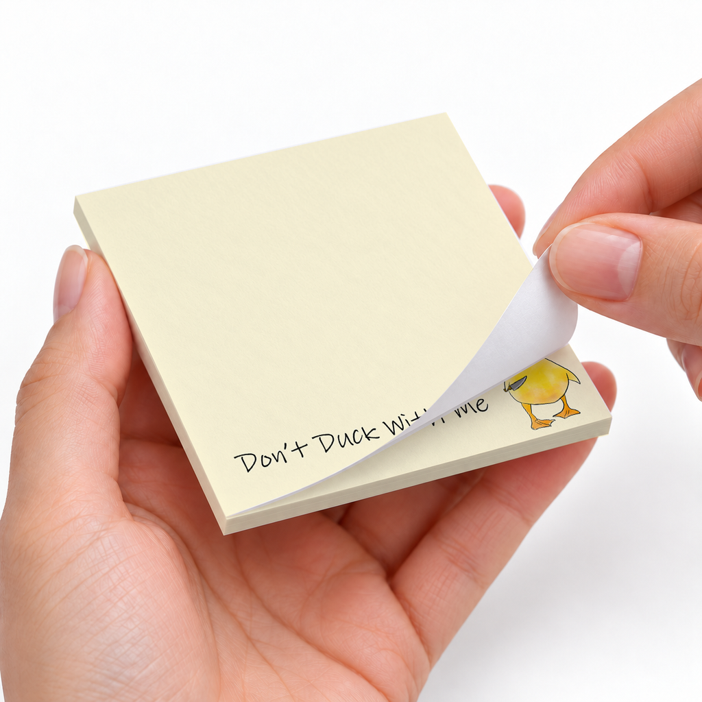 Funny Knife Duck sticky notes styled with a planner and desk accessories