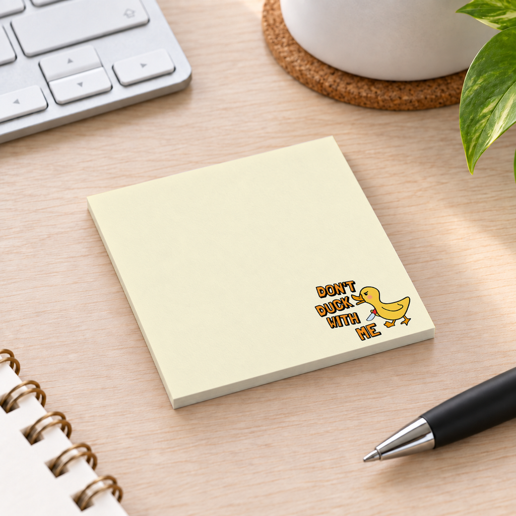 Close-up of Angry Duck sticky note design and writable area