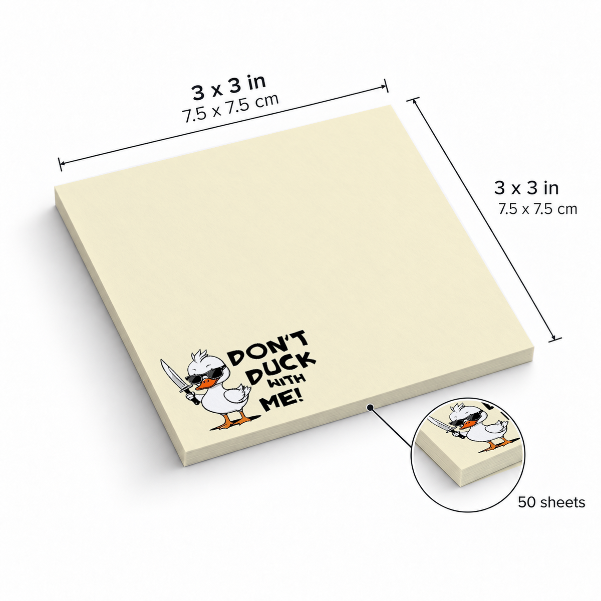 Cool Duck With Sunglasses sticky notes, 3x3 in (7.5 x 7.5 cm), 50 sheets