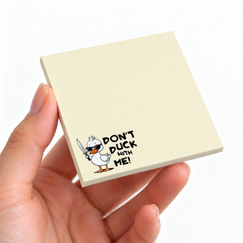 Cool Duck With Sunglasses sticky note pad on a desk with stationery