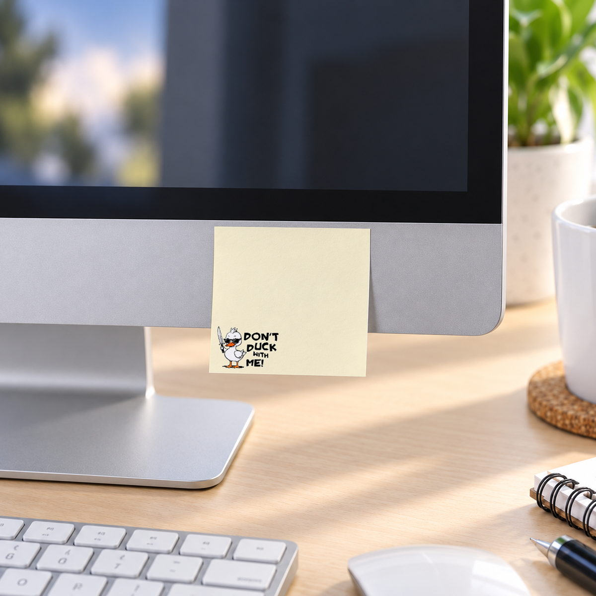Cool Duck With Sunglasses memo pad in an office or home workspace