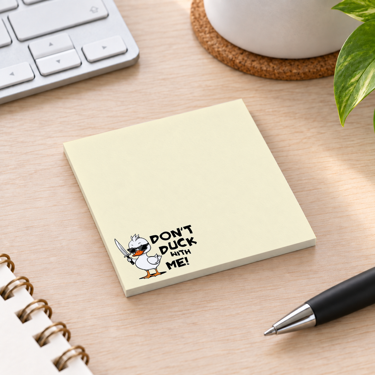 Close-up of Cool Duck With Sunglasses sticky note design and writable area