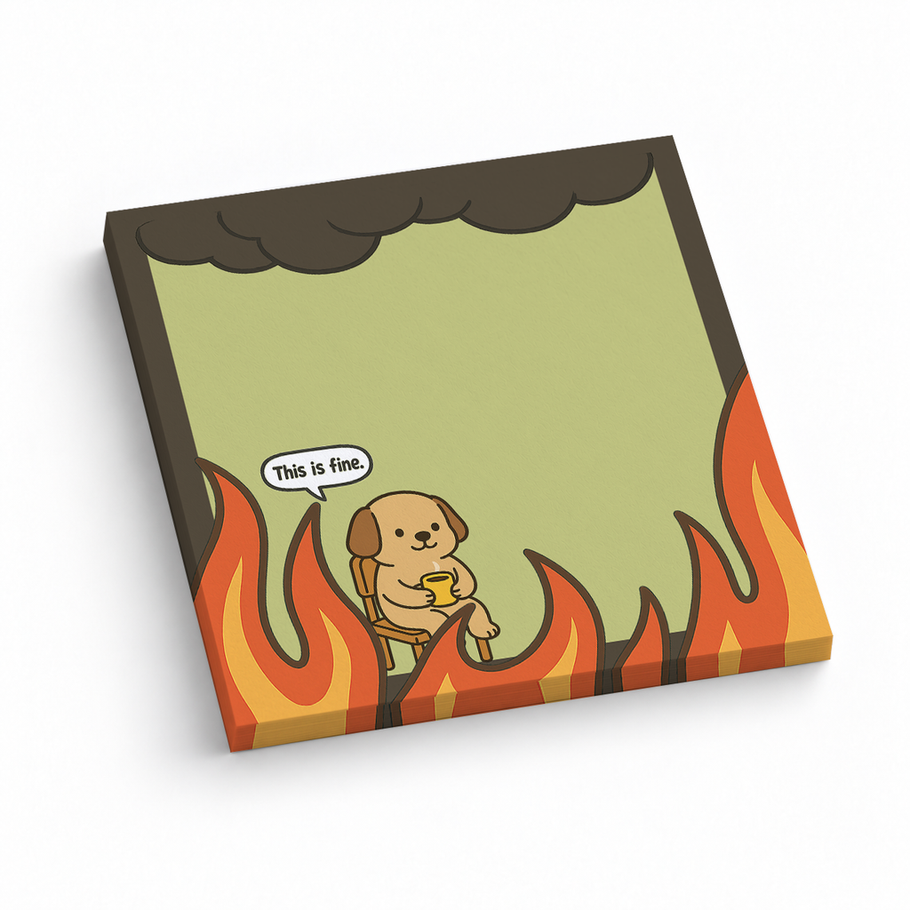 Classic "This is Fine" Dog 3x3 sticky notes, 50-sheet memo pad