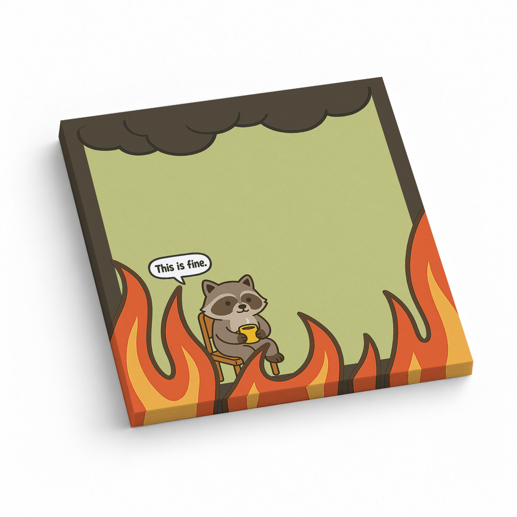 Raccoon "This is Fine" 3x3 sticky notes, 50-sheet memo pad