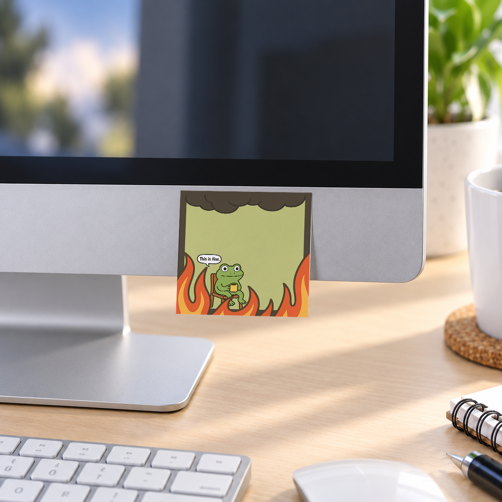 This is Fine Frog Humor memo pad in an office or home workspace